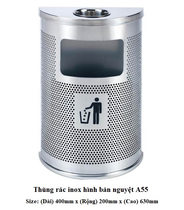 Thùng rác inox bán nguyệt có gạt tàn thuốc A55