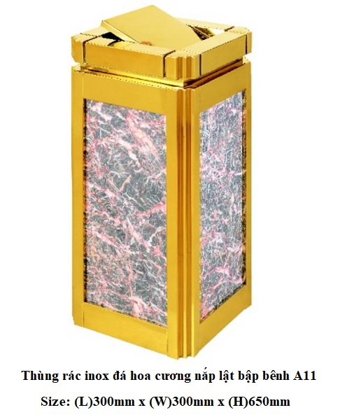 Thùng rác inox đá hoa cương đẹp sang trọng A11