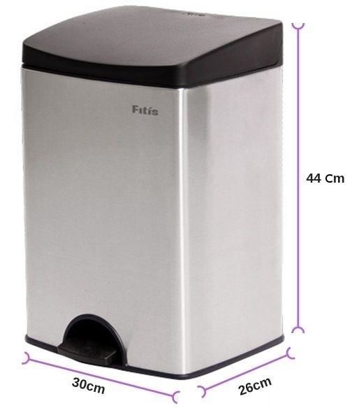 Thùng rác inox đạp chân vuông phủ Nano 15 lít Fitis