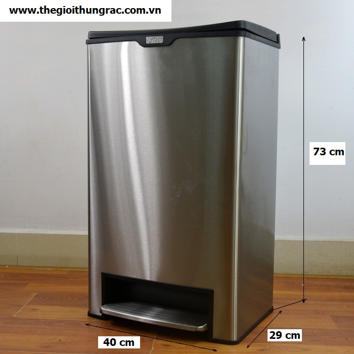 Thùng rác inox đạp chân vuông phủ Nano 40 lít Fitis