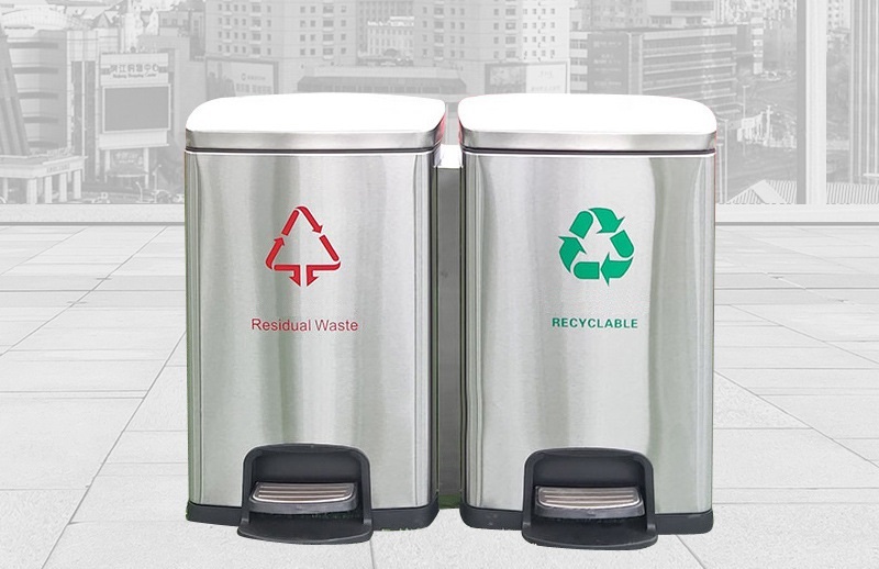 Thùng rác inox đạp chân vuông phủ Nano Cao Cấp 2 ngăn 30L