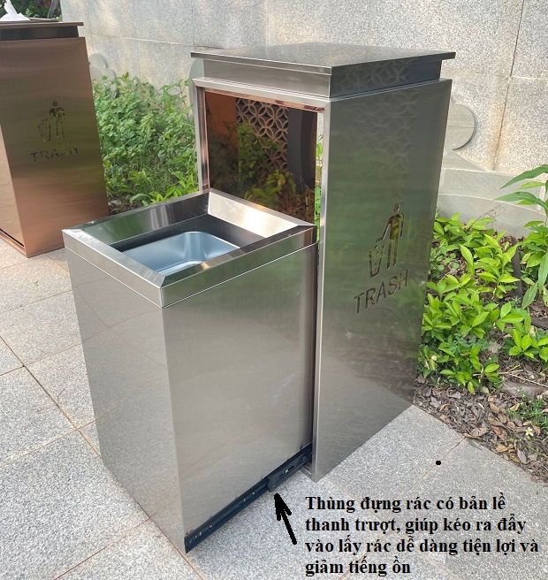 Thùng rác inox sảnh đẹp sang trọng A6, phủ Nano cao cấp, chống bám vân tay