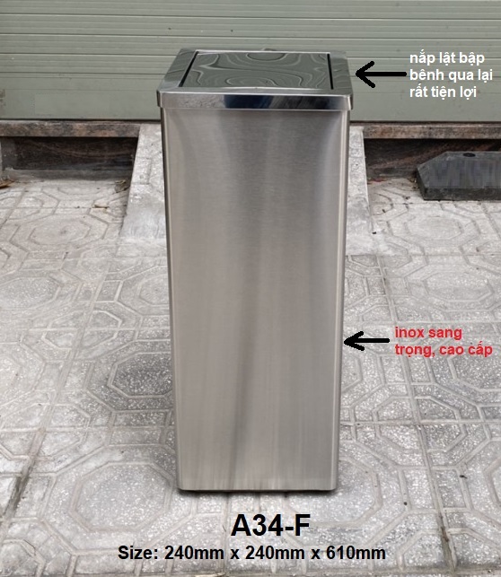 Thùng rác inox vuông nắp lật A34-F