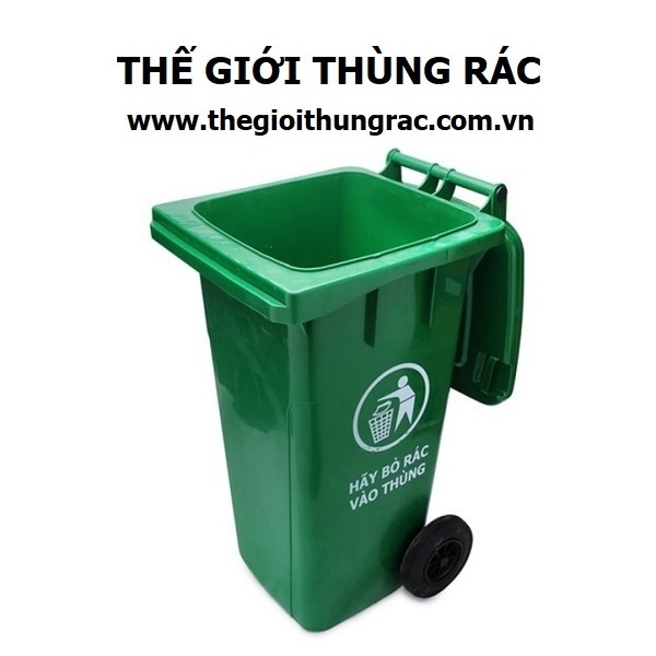 Thùng rác xanh 240L có bánh xe và nắp đậy