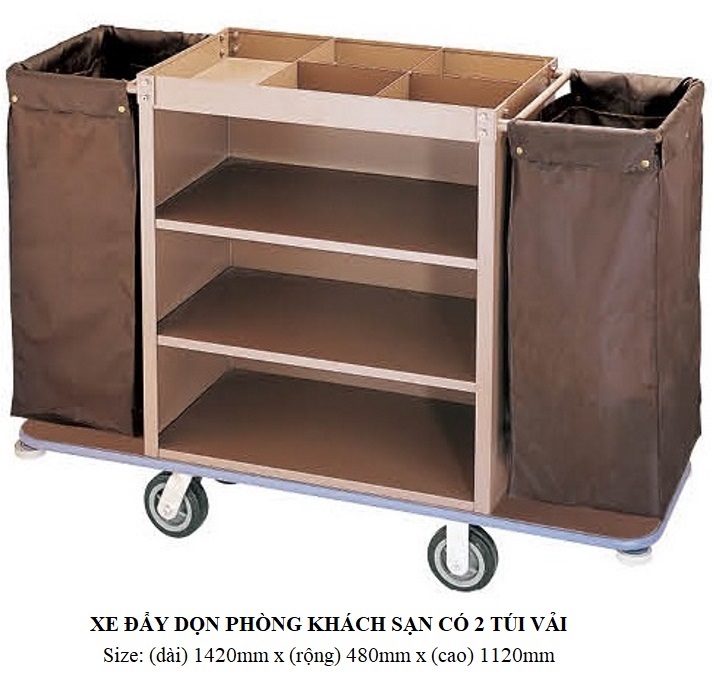 Xe làm buồng phòng khách sạn 2 túi vải E23-C