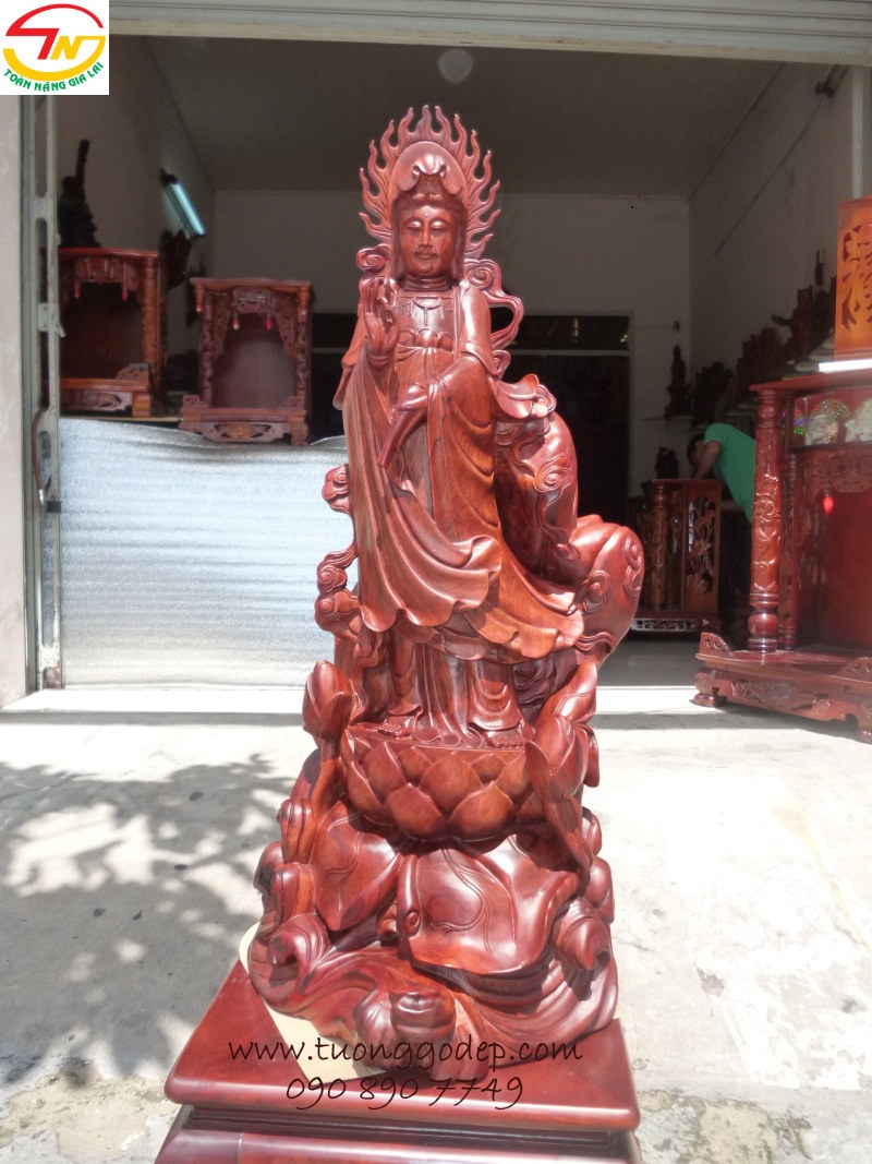 Tượng Phật Quan Âm (Gỗ Hương, Cao 88Cm - Pqa105)