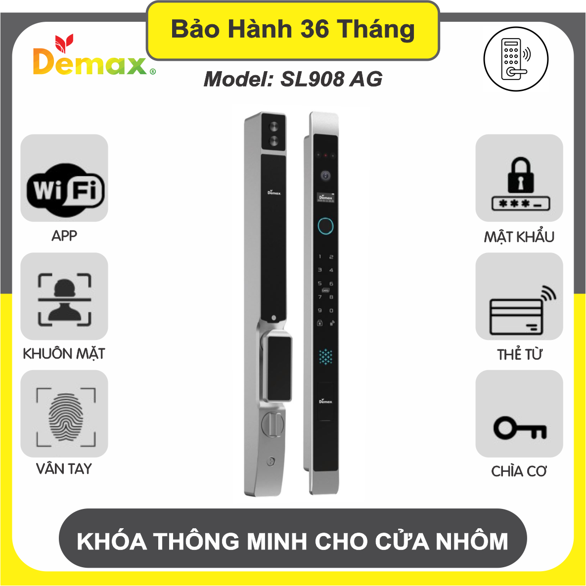 Khóa Thông Minh Cửa Nhôm Demax SL908 AG
