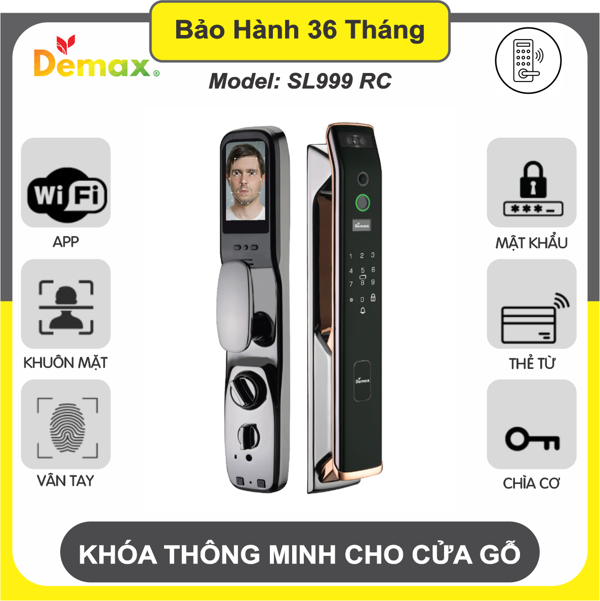 Khóa Thông Minh Cửa Gỗ Demax SL999 RC