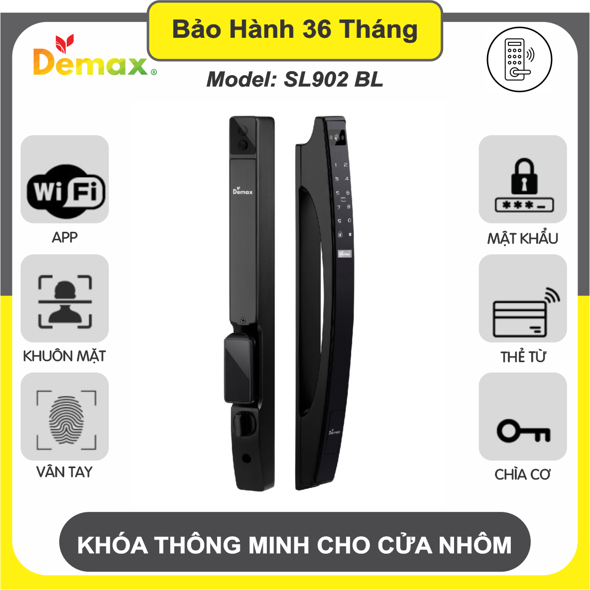 Khóa Thông Minh Cửa Nhôm Demax SL902 BL