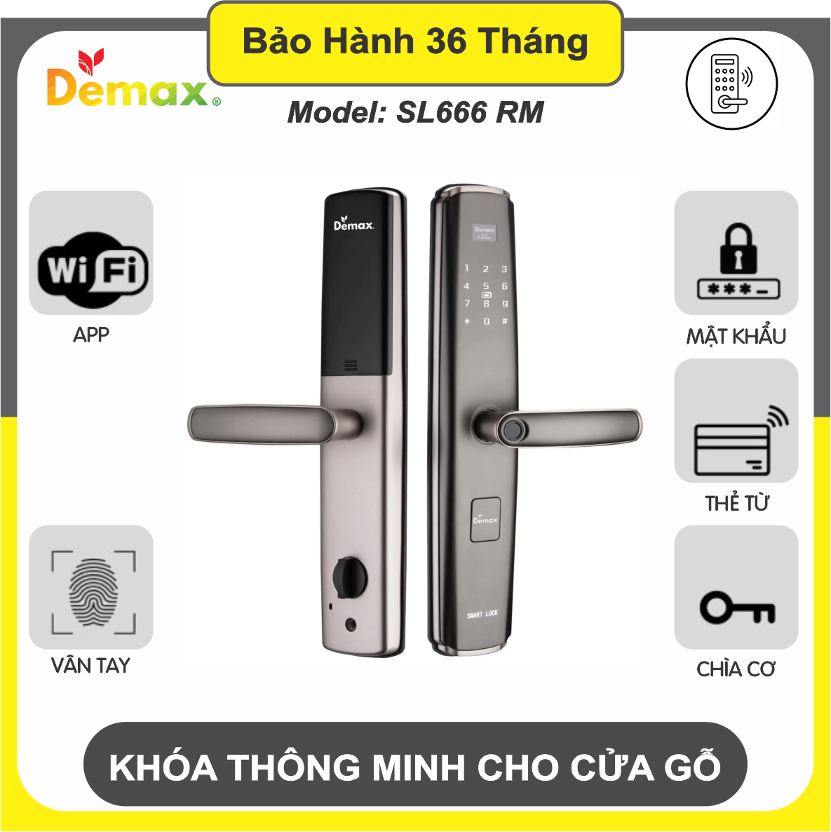Khóa Thông Minh Cửa Gỗ Demax SL666 RM