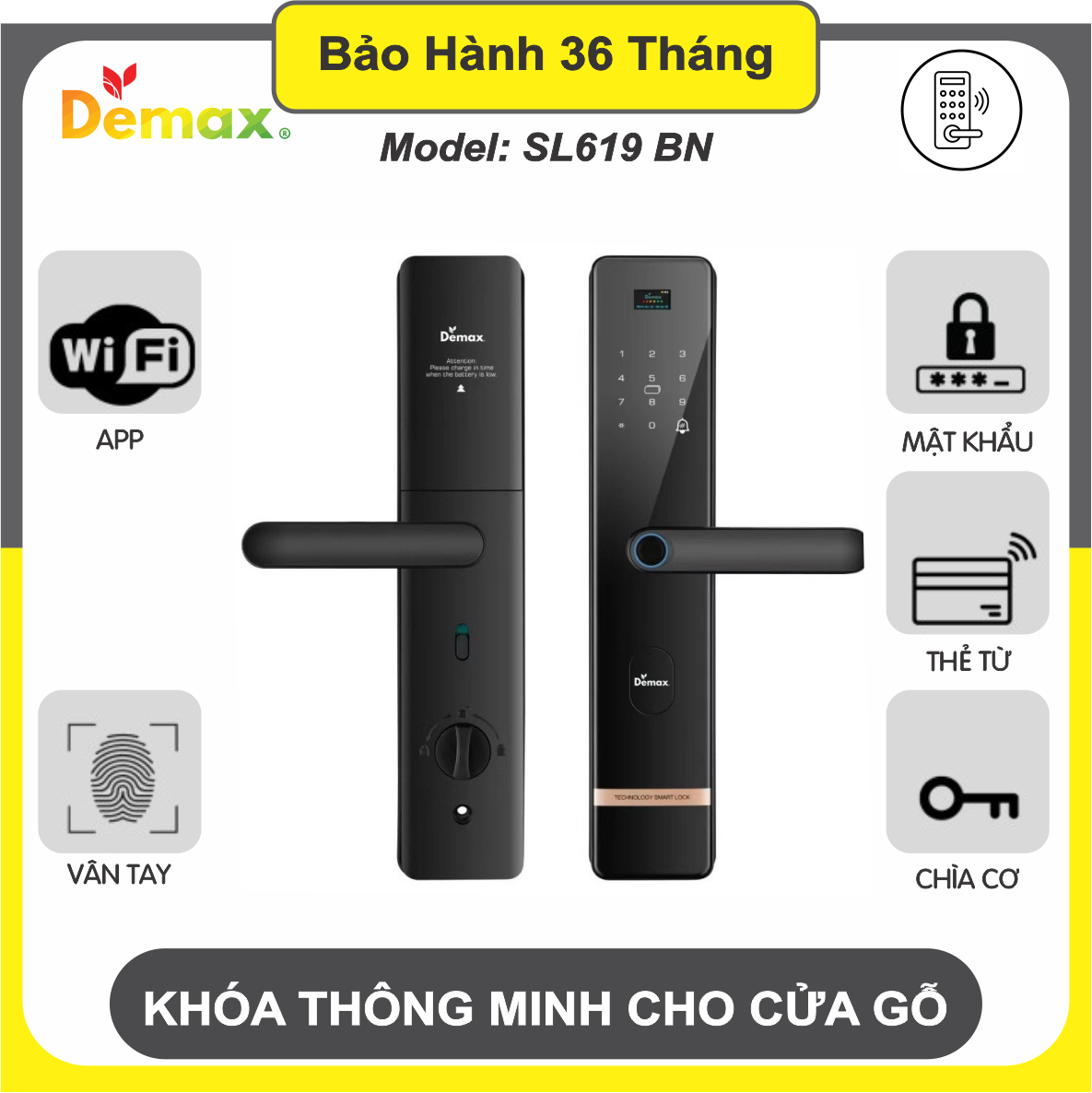 Khóa Thông Minh Cửa Gỗ Demax SL619 BN