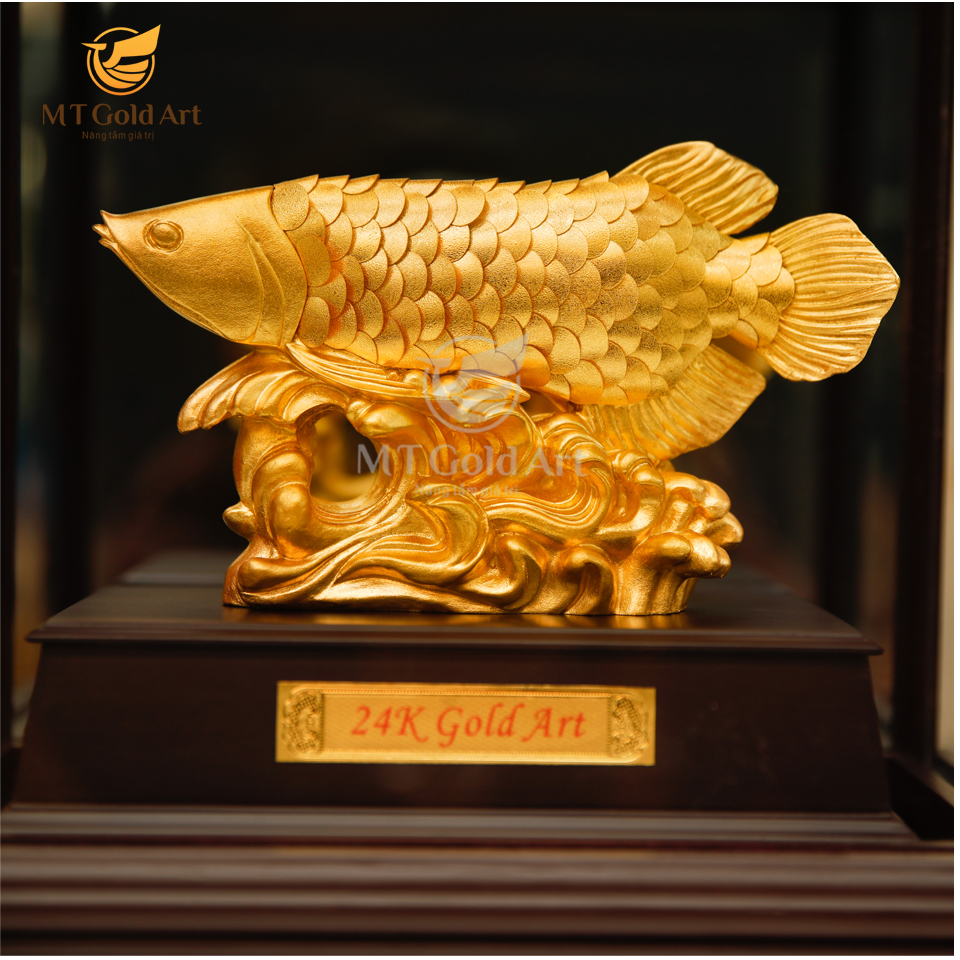 Tượng cá rồng dát vàng 27x34x18