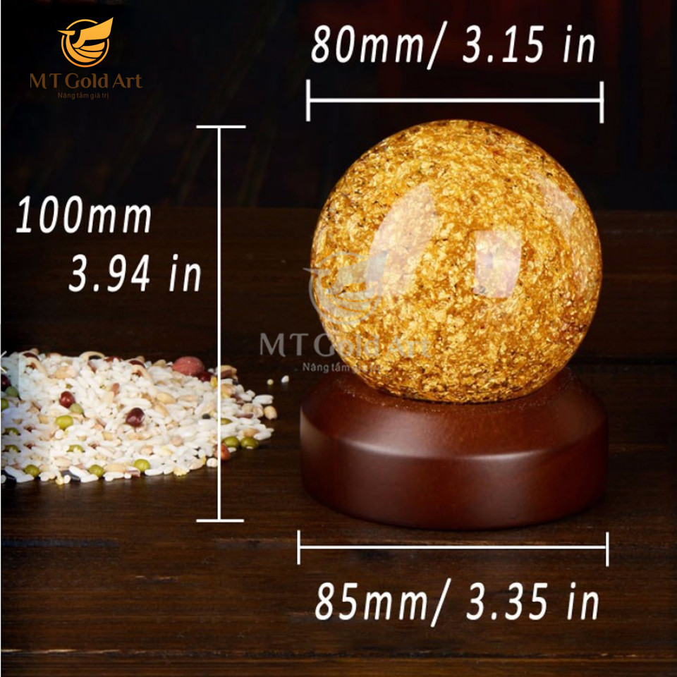Quả Cầu Phong Thủy Pha Lê Đúc Vàng Lá 24K