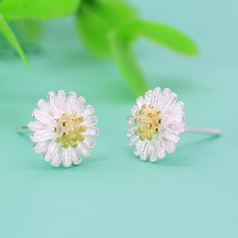 bông tai khuyên tai bạc hoa cúc bạc đẹp tại hà nội
