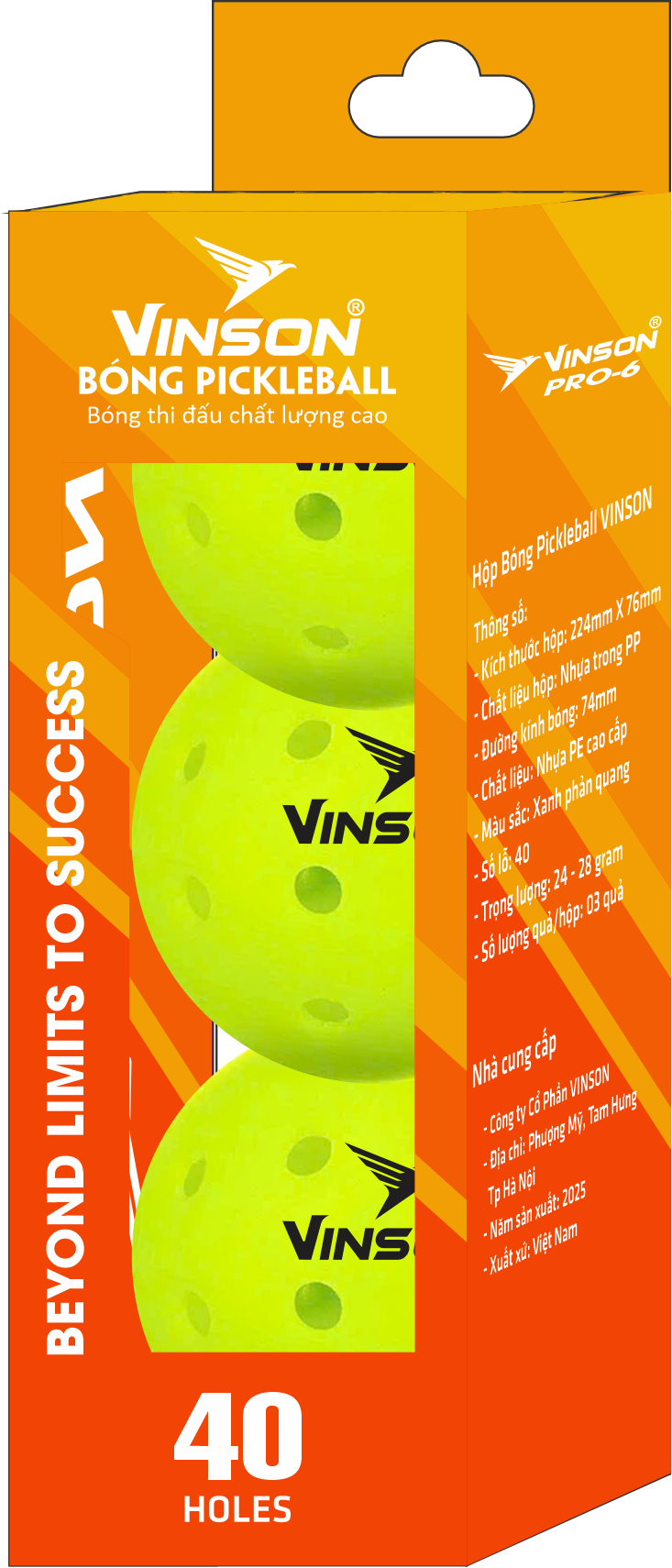 Bóng Pickleball nguyên khối VINSON PRO 6