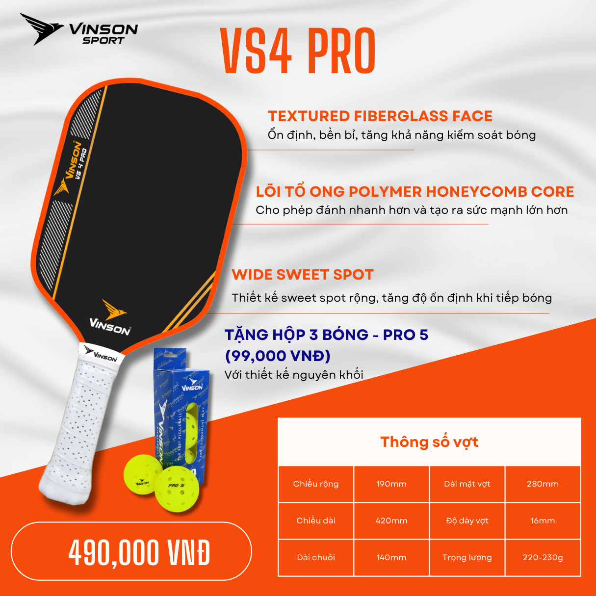 Vợt Pickleball VINSON VS4 PRO