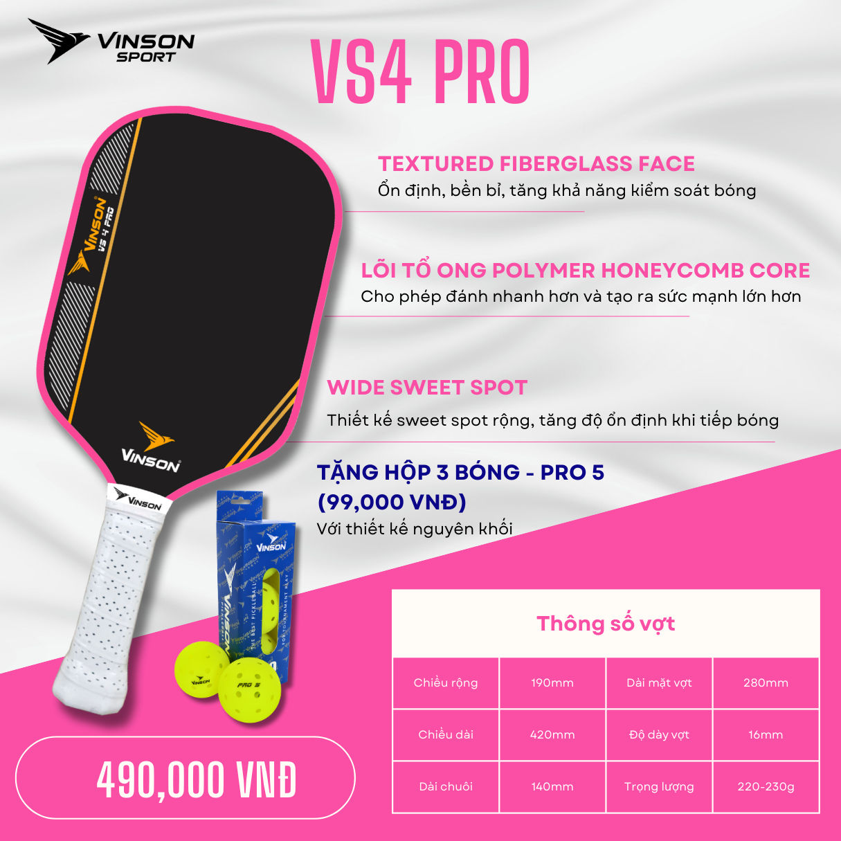 Vợt Pickleball VINSON VS4 PRO