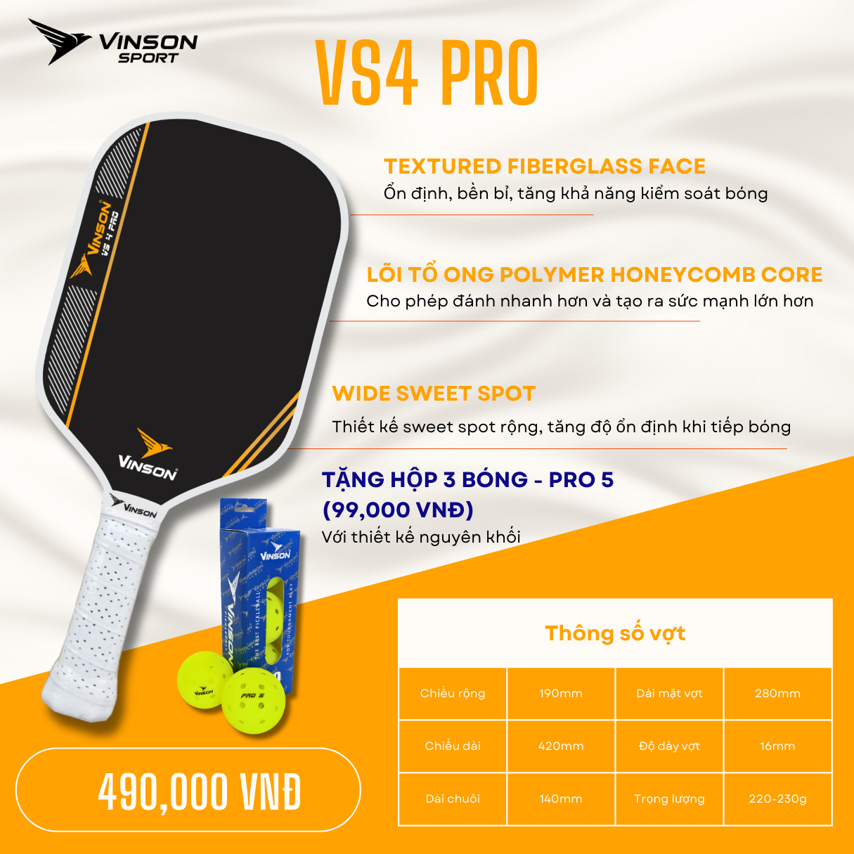 Vợt Pickleball VINSON VS4 PRO