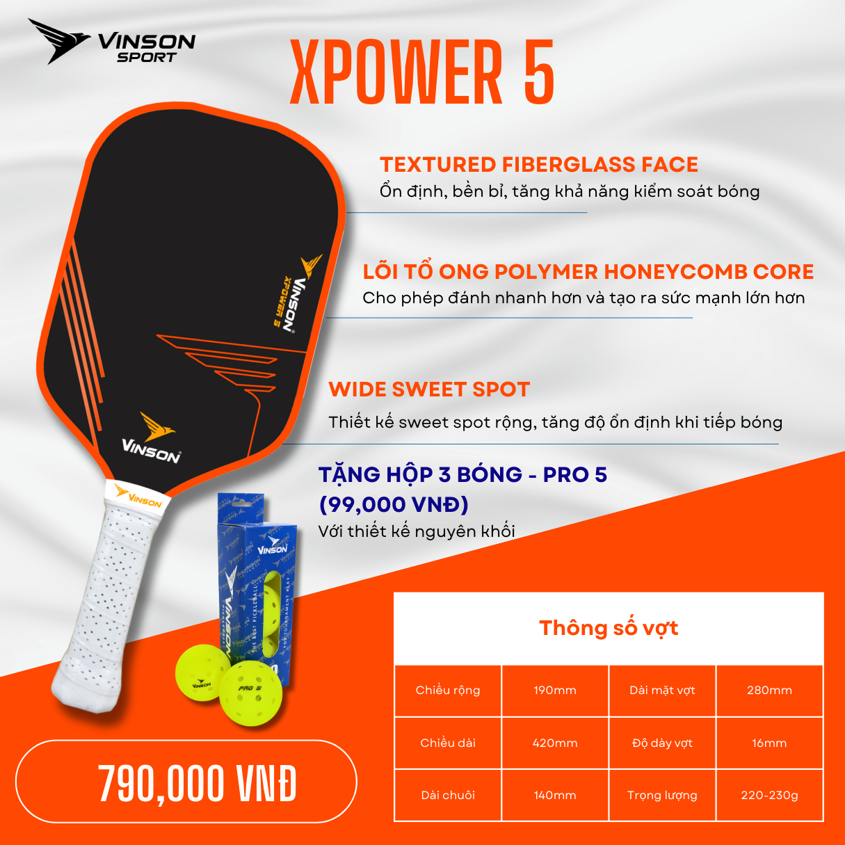 Vợt Pickleball VINSON XPOWER 5