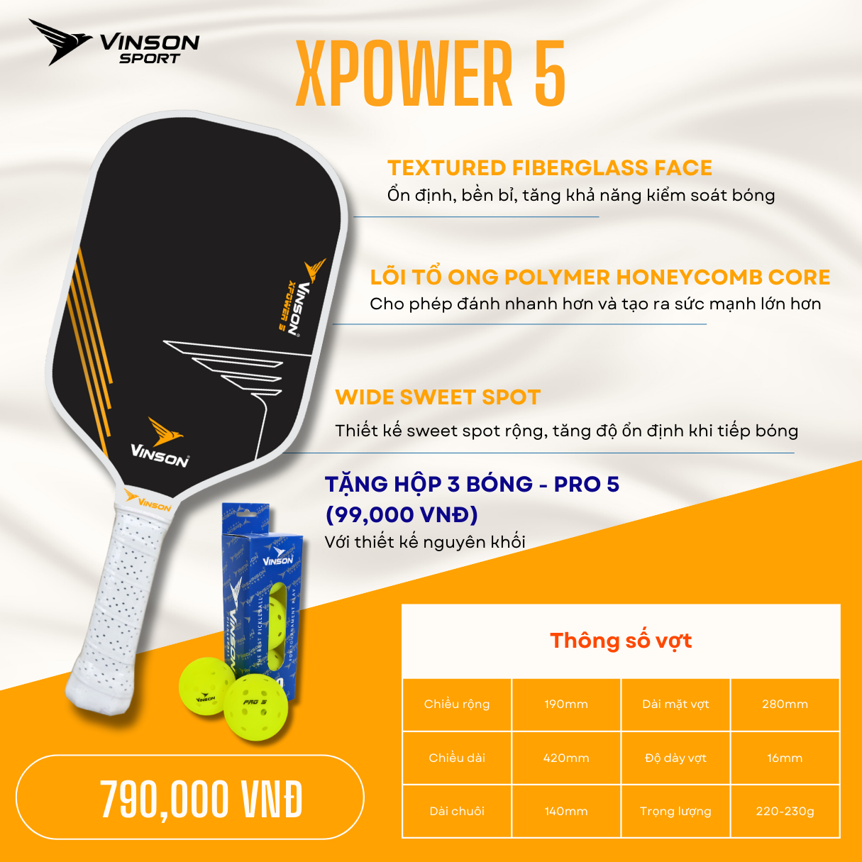 Vợt Pickleball VINSON XPOWER 5