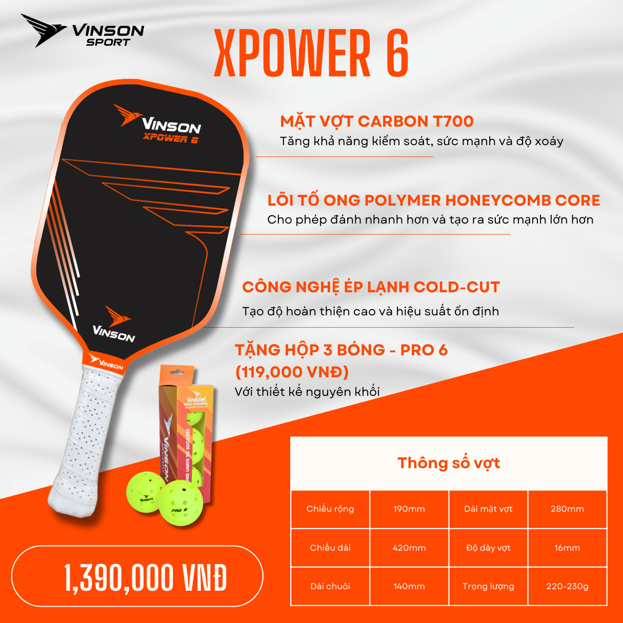 Vợt Pickleball VINSON XPOWER 6