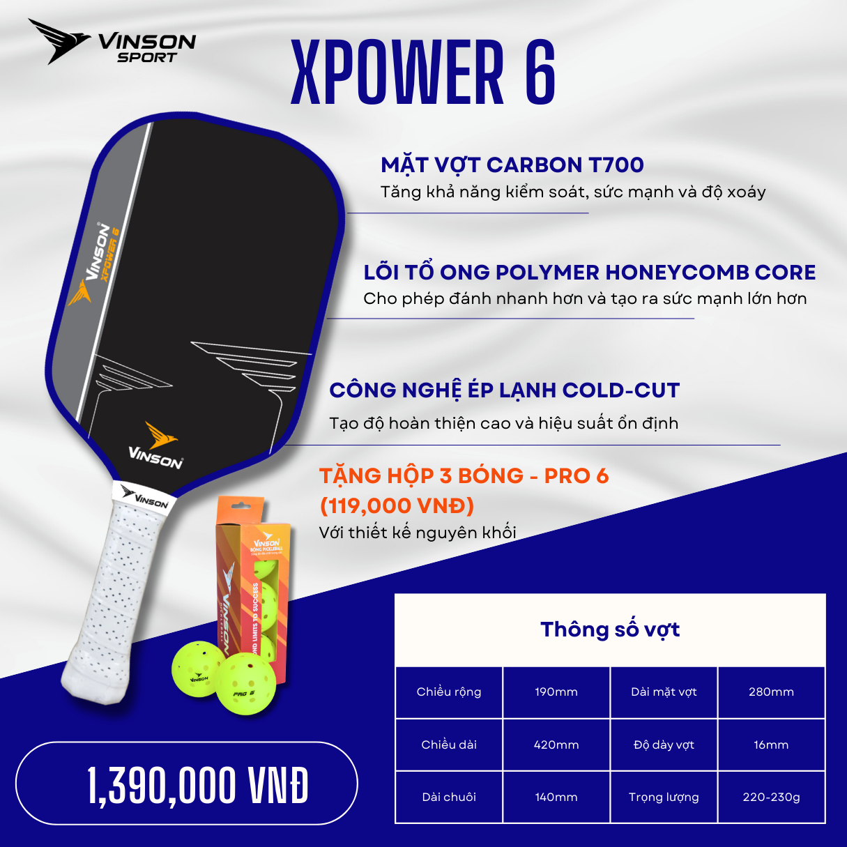Vợt Pickleball VINSON XPOWER 6