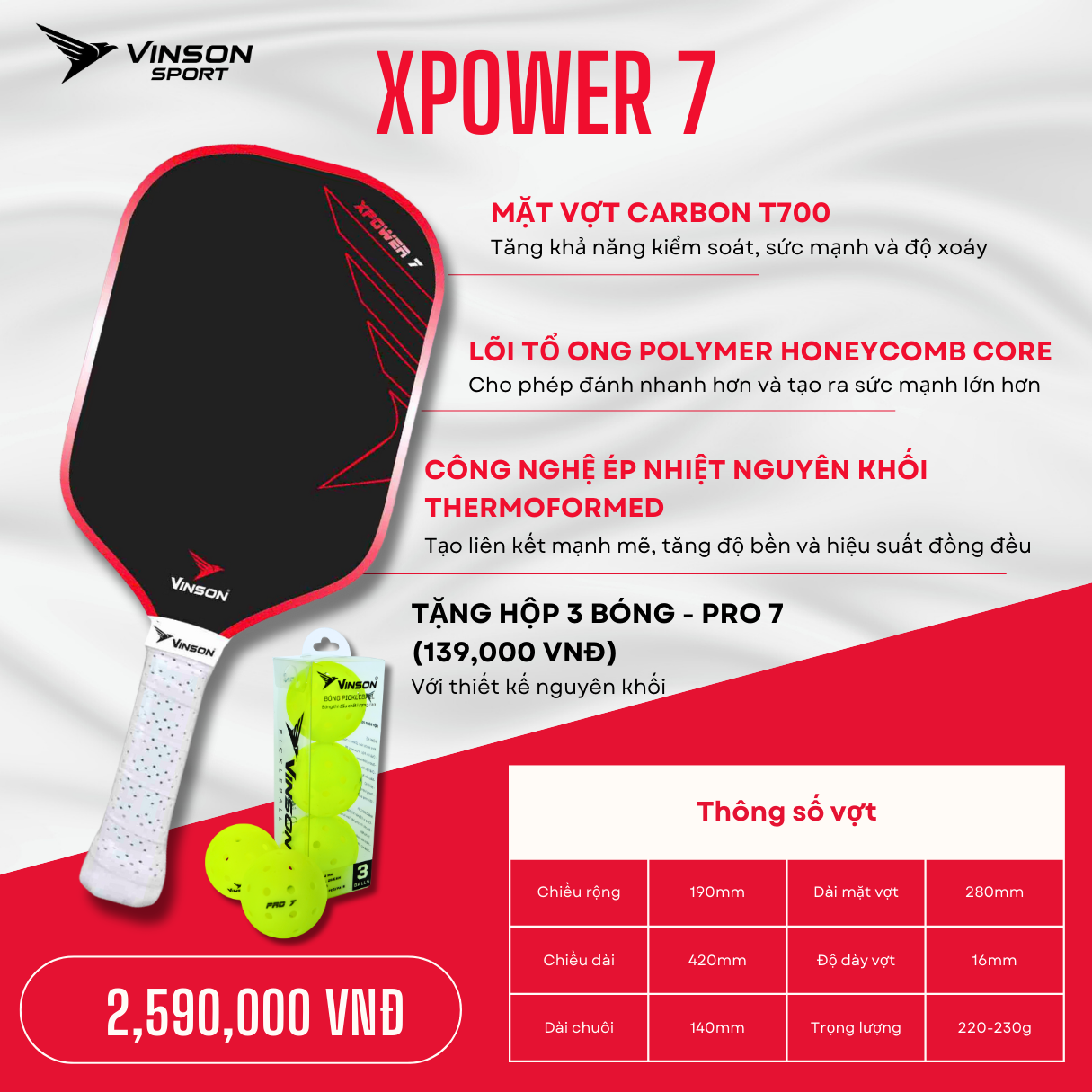 Vợt Pickleball VINSON XPOWER 7