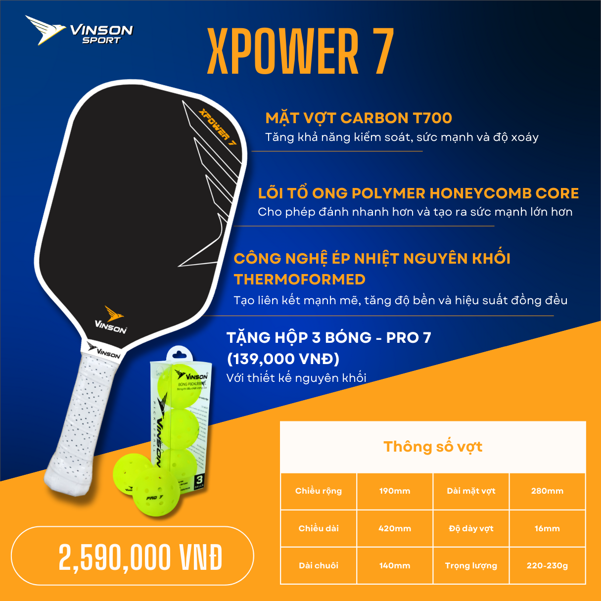 Vợt Pickleball VINSON XPOWER 7