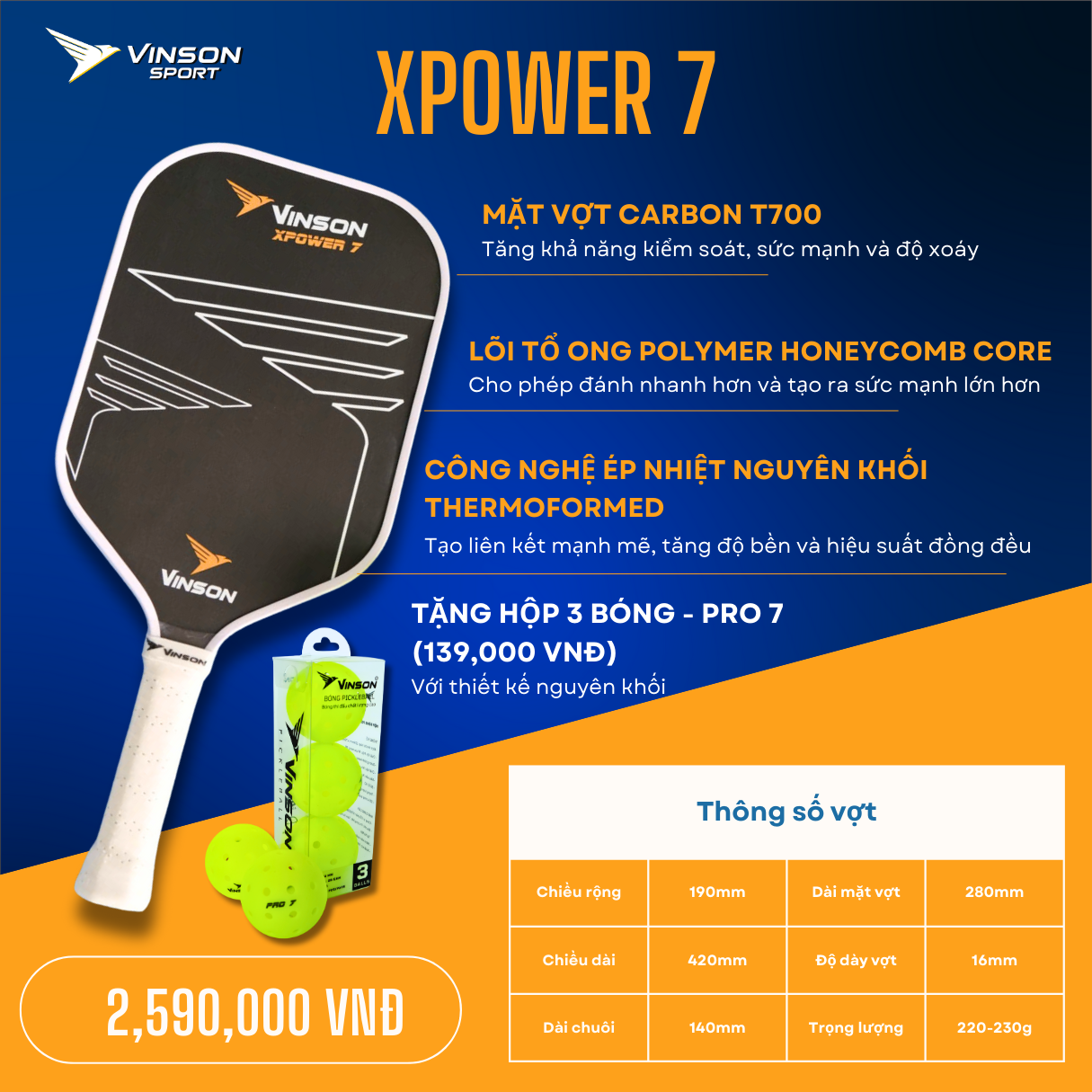 Vợt Pickleball VINSON XPOWER 7