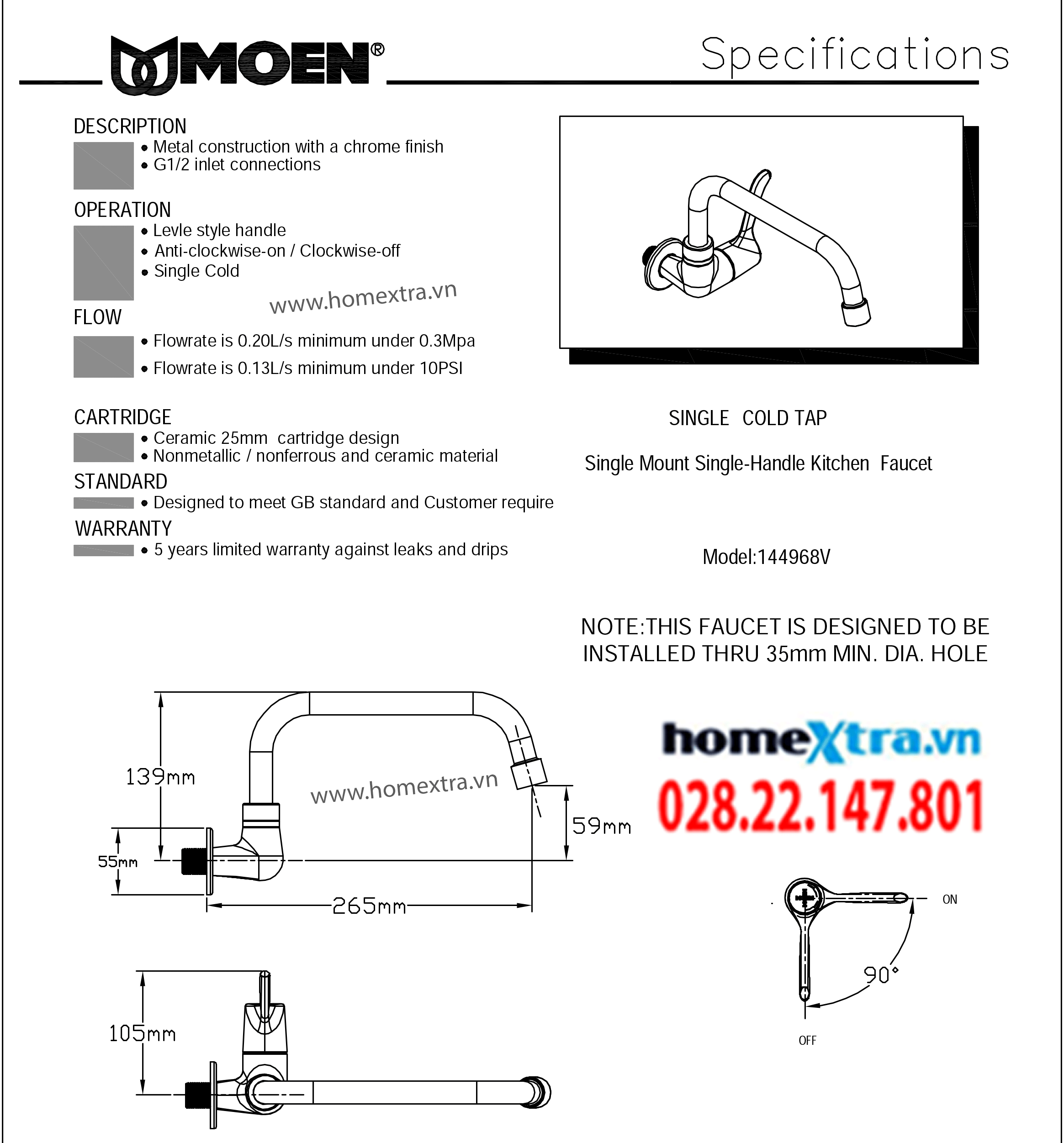 Vòi rửa chén lạnh Moen 144968V