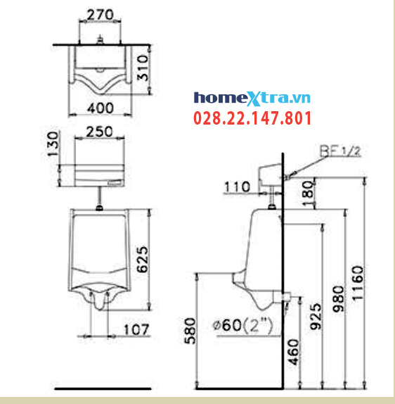 Bồn tiểu nam treo tường Caesar U0240