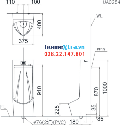 Bồn tiểu nam đặt sàn Caesar UA0284 homextra