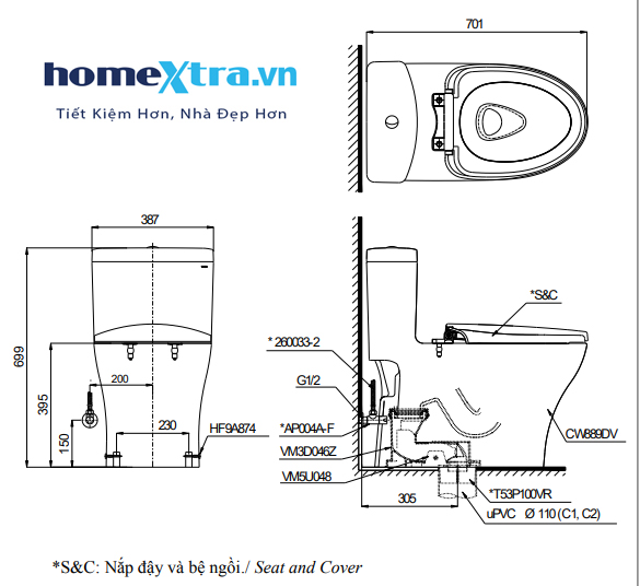 Bồn cầu TOTO MS889DW7