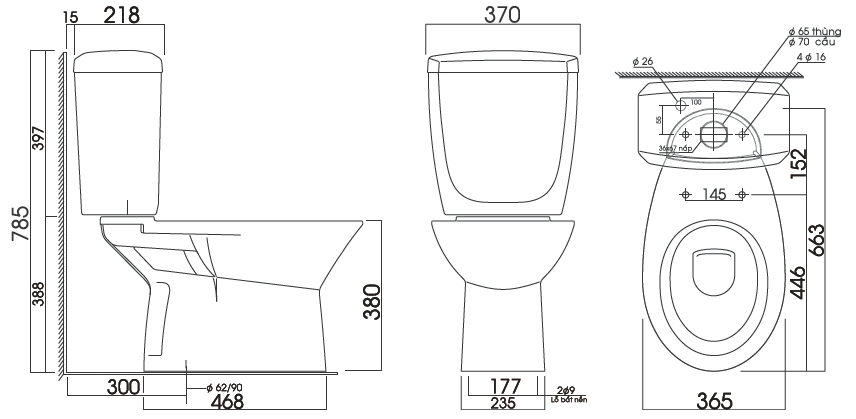 Bồn Cầu Thiên Thanh 2 Khối Sea B6262HS2T_homextra.vn