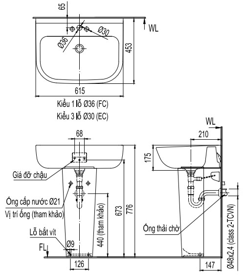 Chậu treo tường Inax L-298V & L-298VD-homextra