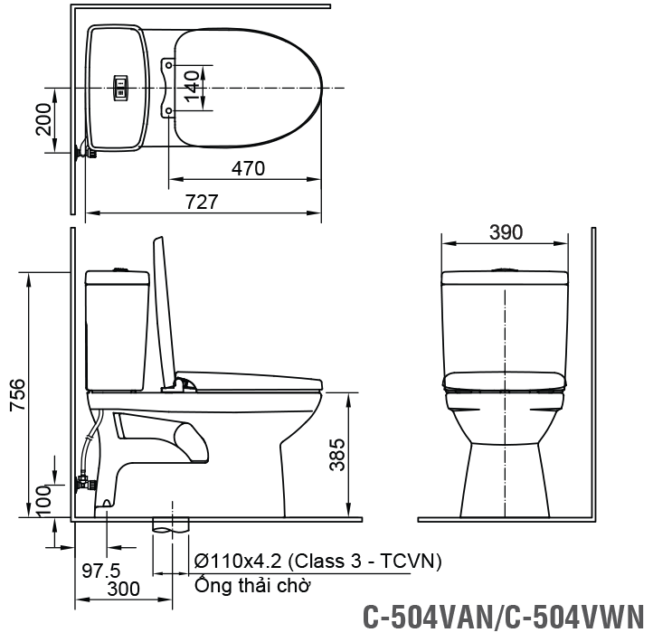 Bồn cầu 2 khối Inax C-504VAN-homextra.vn