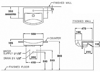 Chậu rửa mặt đặt bán âm bàn COTTO C02427