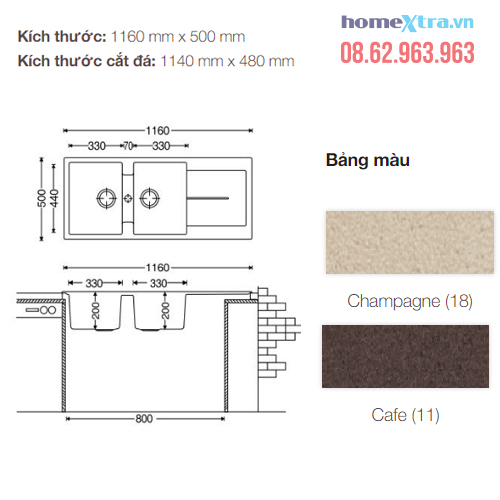 homextra-Chậu rửa chén đá Carysil ENC1