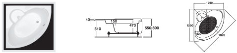 Bồn tắm góc EUROCA EU3-1300_homextra.vn