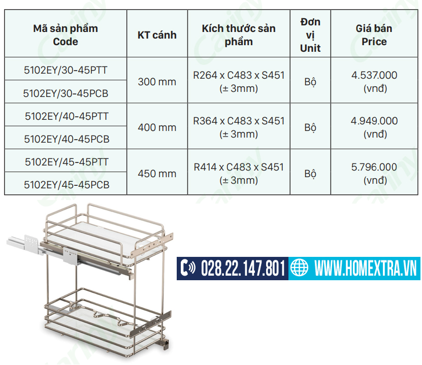 Giá để gia vị 2 tầng tủ dưới 5102EY