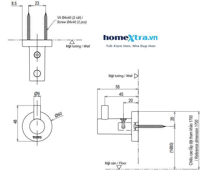 Móc áo TOTO YRH406V