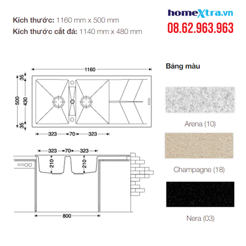 homextra-Chậu rửa chén đá Carysil JAC1