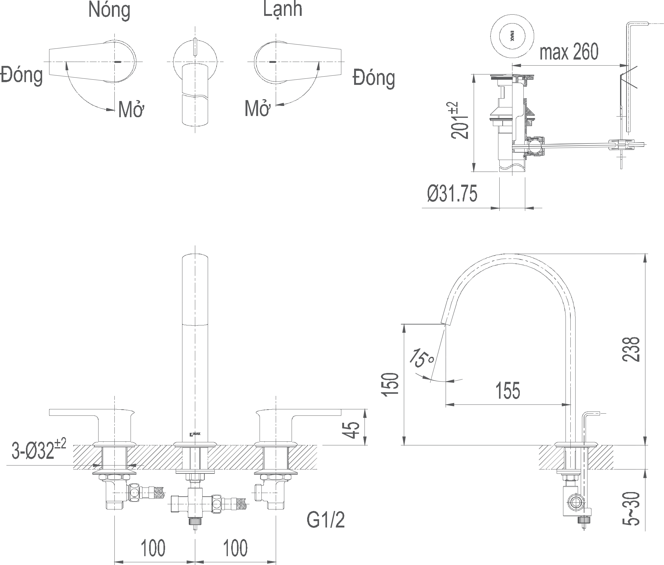 homextra.vn - Vòi lavabo nóng lạnh Inax LFV-7100B