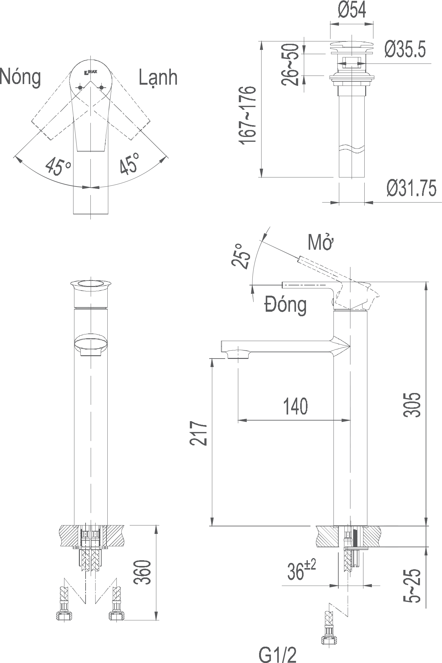 homextra.vn - Vòi lavabo đặt bàn nóng lạnh Inax LFV-7100SH