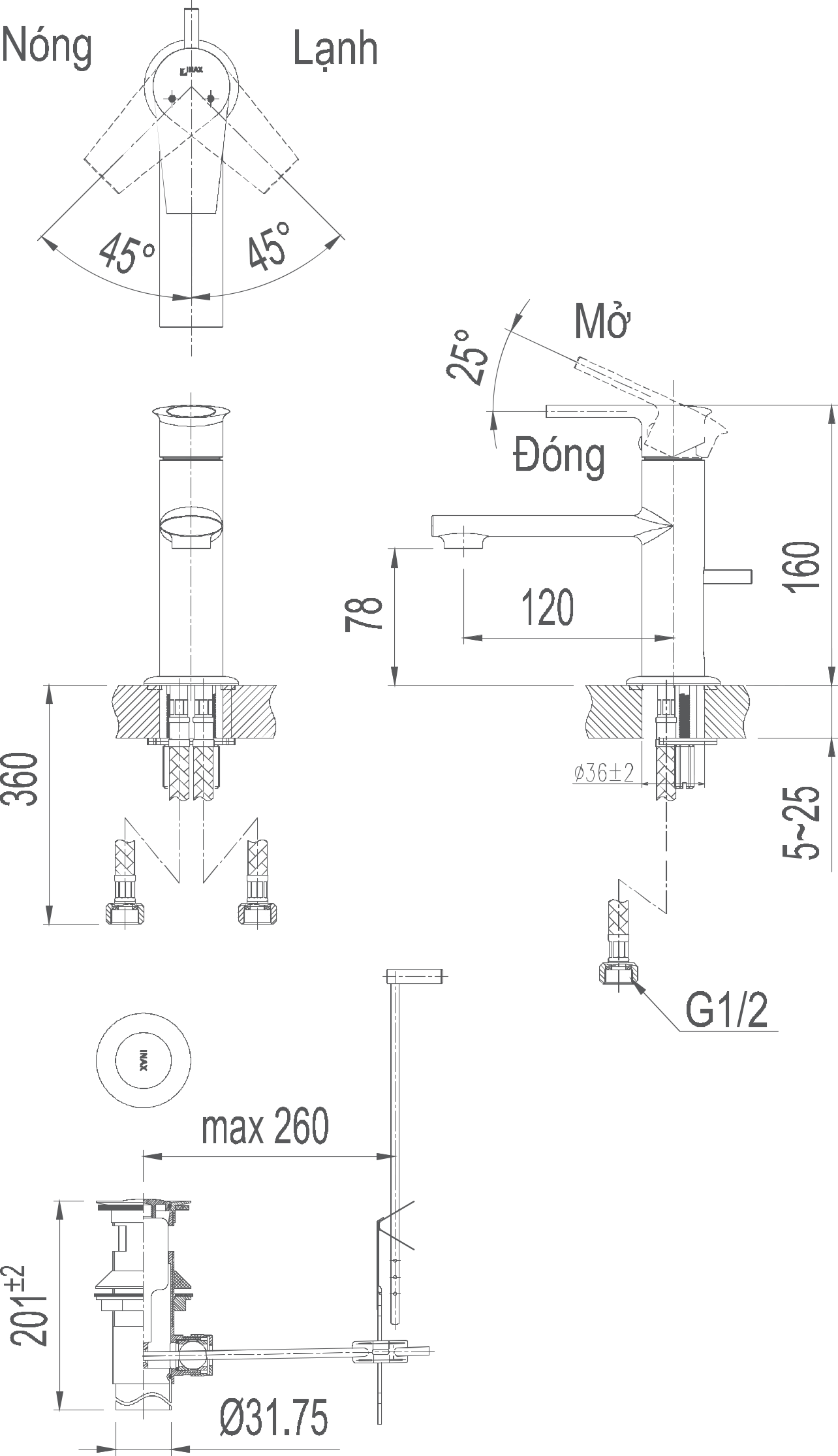 homextra-Vòi rửa lavabo nóng lạnh Inax LFV-7102S