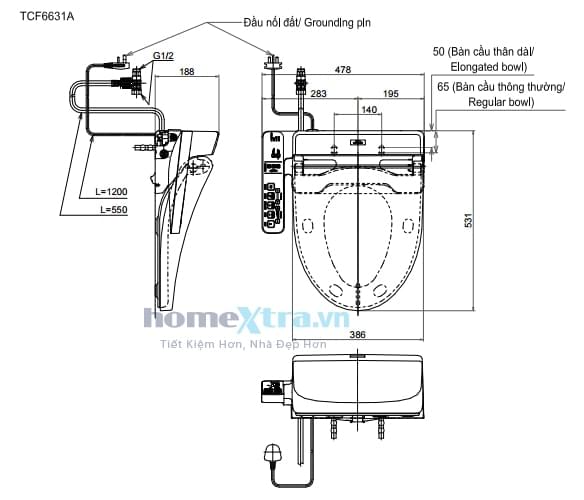 Nắp rửa điện tử Washlet TCF6631A TOTO-homextra