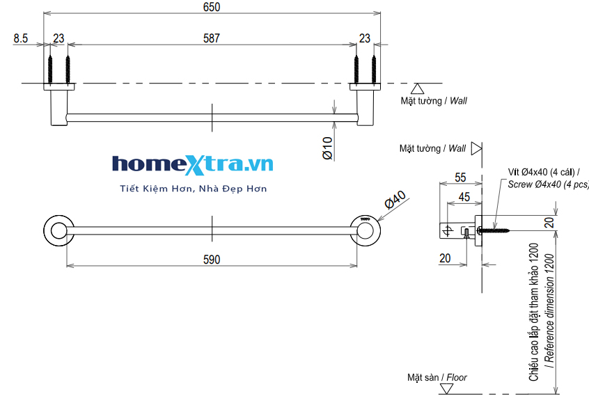 Thanh vắt khăn TOTO YT406S6RV