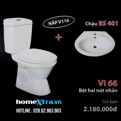 Bồn cầu Viglacera VI66+chậu BS401