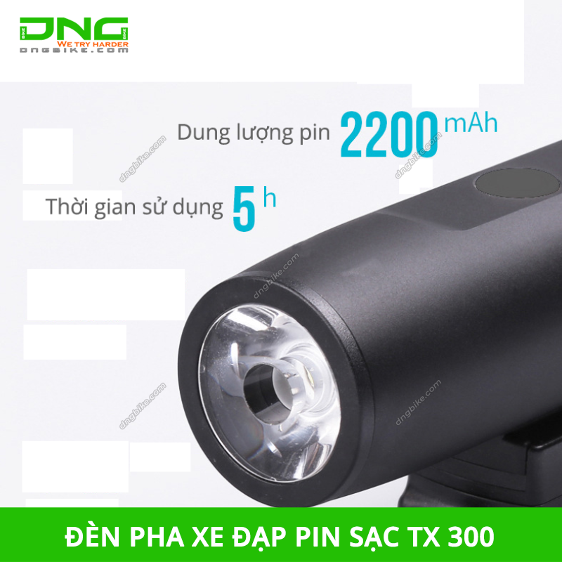 Đèn pha xe đạp pin sạc USB TX 300