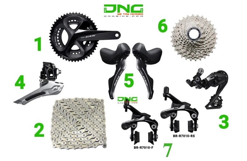 Bộ group SHIMANO 105 R7010 - Không BB, giò dĩa 53-39T 170mm, líp 11-28T